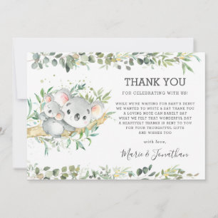 Cartão De Agradecimento Greenery Cute Koala Chá de fraldas Neutro 