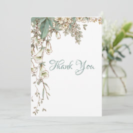 Cartão De Agradecimento Greenery Floral Garland Script Elegante Casamento