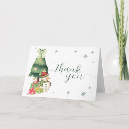Cartão De Agradecimento Greenery Modern Winter Snowman Baby Shower