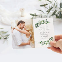 Greenery Photo Save The Date Card