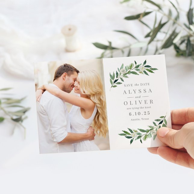 Cartão De Agradecimento Greenery Photo Save The Date Card (Criador carregado)