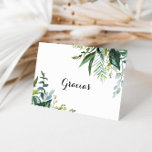 Cartão De Agradecimento Greenery Tropical Folding Gracias Card<br><div class="desc">Este cartão verde de gracias de casamento dobradas tropicais é perfeito para um simples casamento. A design apresenta folhas tropicais predominantemente verdes com um toque de flores rosadas cor-de-rosa bem dispostas em coroas elegantes e formas geométricas. Personalize o dentro da placa com seus nomes e uma mensagem de obrigado. Ou...</div>
