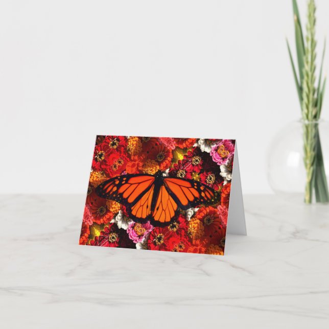 Cartão De Agradecimento Greeting Card Monarch Butterfly Zinnias (Frente)