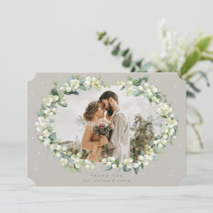 Cartão De Agradecimento Greige Snowberry+Eucalyptus Wedding Foto plana