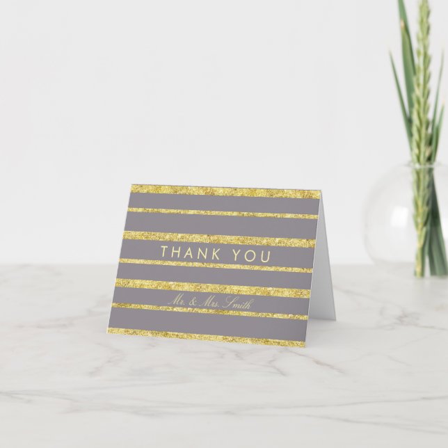 Cartão De Agradecimento Grey Wedding Thank You Note Card Gold Foil Effect (Frente)