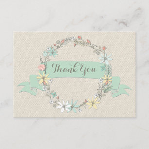 Cartão De Agradecimento Grinalda Floral Chic e Faixa Obrigada