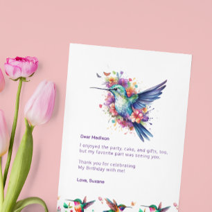 Cartão De Agradecimento Grinalda Floral de Beija-flores Festa de Aniversár