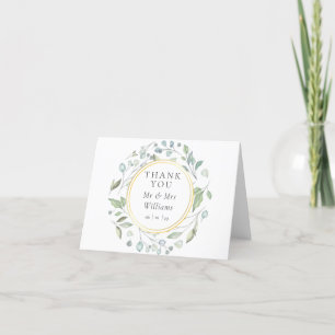Cartão De Agradecimento Grinalda Verde Dourado Casamento