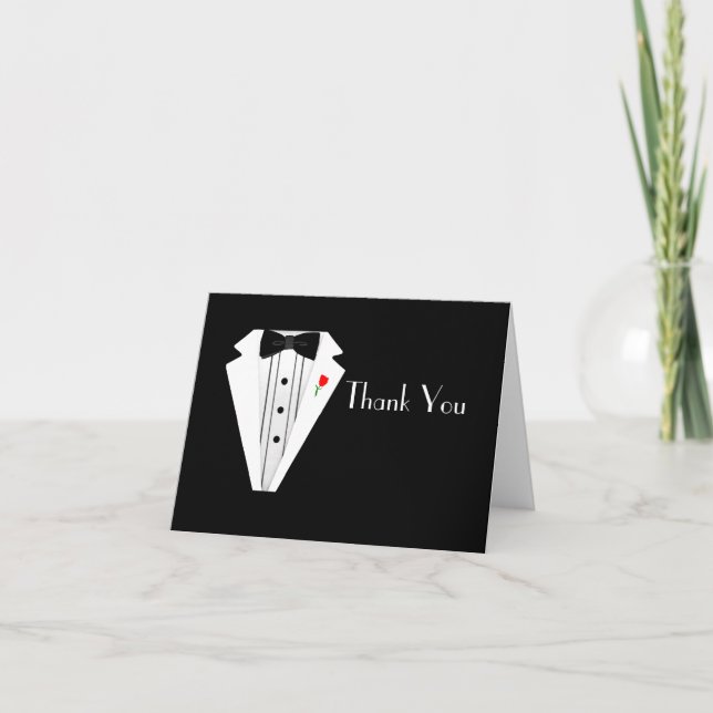 Cartão De Agradecimento Groomsmen Black Tuxedo Bow Tie Thank You (Frente)
