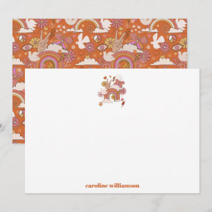 Cartão De Agradecimento Groovy 70s Hippie Peace Orange Bat Mitzvah Persona