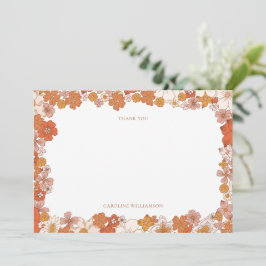 Cartão De Agradecimento Groovy Boho Laranja Floral Chá de Noiva Personaliz