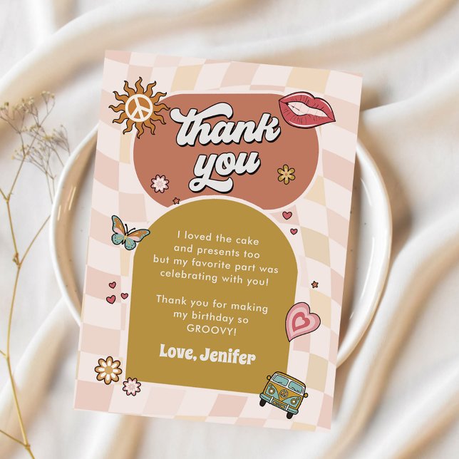 Cartão De Agradecimento Groovy Daisy Retro Party (Criador carregado)