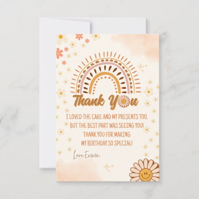 Cartão De Agradecimento groovy hippie Bright e Na moda aniversário Obrigad (Frente)