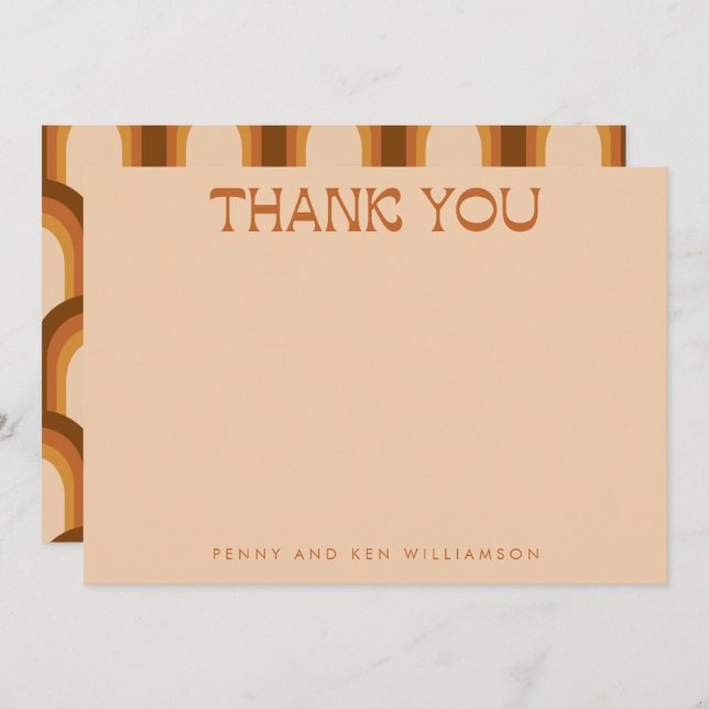 Cartão De Agradecimento Groovy Retro 70s Design nos Nomes de Casamento Mar (Frente/Verso)