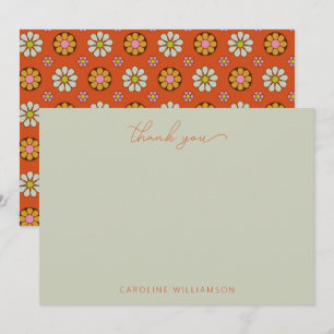 Cartão De Agradecimento Groovy Retro Anos 60 Flores Laranja Rosa Personali