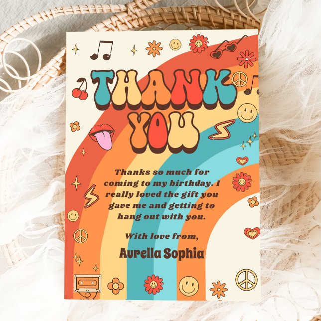 Cartão De Agradecimento Groovy Retro Rainbow Birthday (Criador carregado)