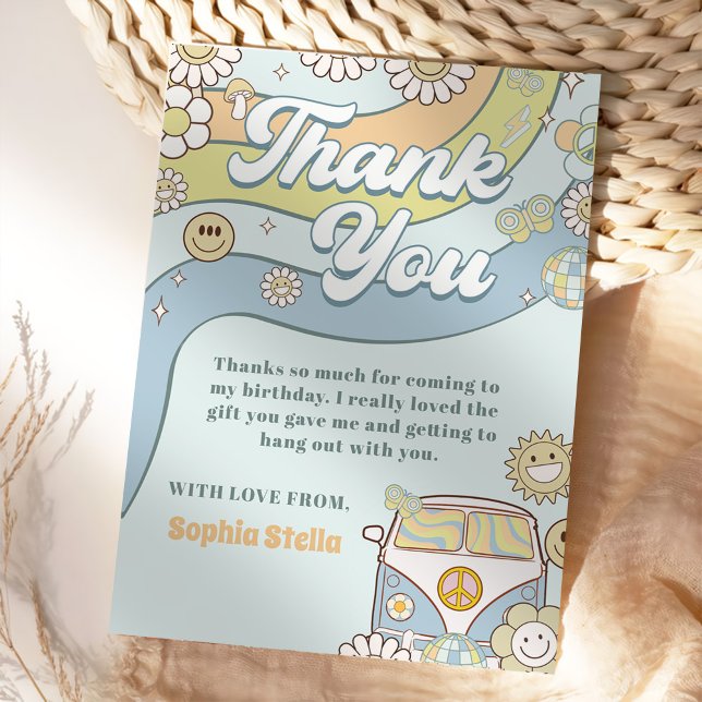 Cartão De Agradecimento Groovy Retro Rainbow Birthday (Criador carregado)