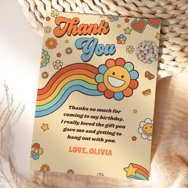 Cartão De Agradecimento Groovy Retro Rainbow Birthday (Criador carregado)