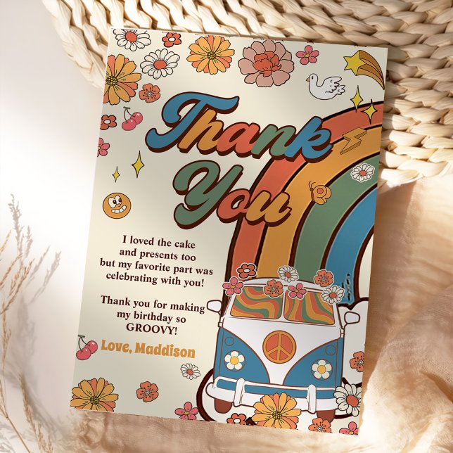Cartão De Agradecimento Groovy Retro Rainbow Birthday (Criador carregado)