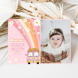 Cartão De Agradecimento Groovy Retro Rainbow - Foto de Aniversário