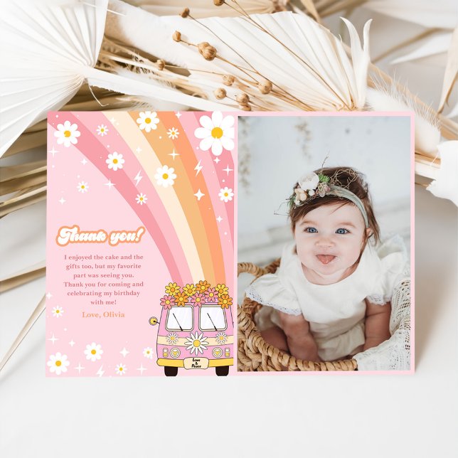 Cartão De Agradecimento Groovy Retro Rainbow - Foto de Aniversário (Criador carregado)