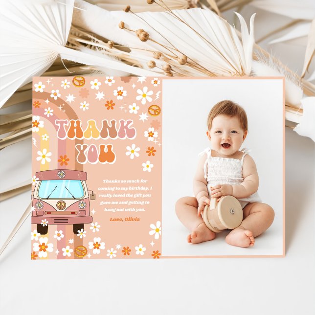 Cartão De Agradecimento Groovy Retro Rainbow - Foto de Aniversário (Criador carregado)