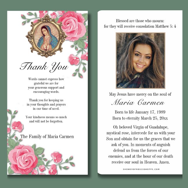 Cartão De Agradecimento Guadalupe Virgem Maria Condolência Funeral Espanho (Criador carregado)