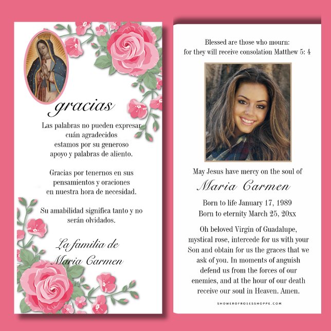 Cartão De Agradecimento Guadalupe Virgem Maria Condolência Funeral Espanho (Criador carregado)