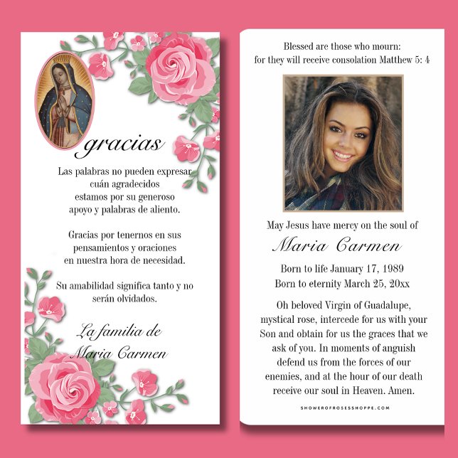Cartão De Agradecimento Guadalupe Virgem Maria Condolência Funeral Espanho (Criador carregado)