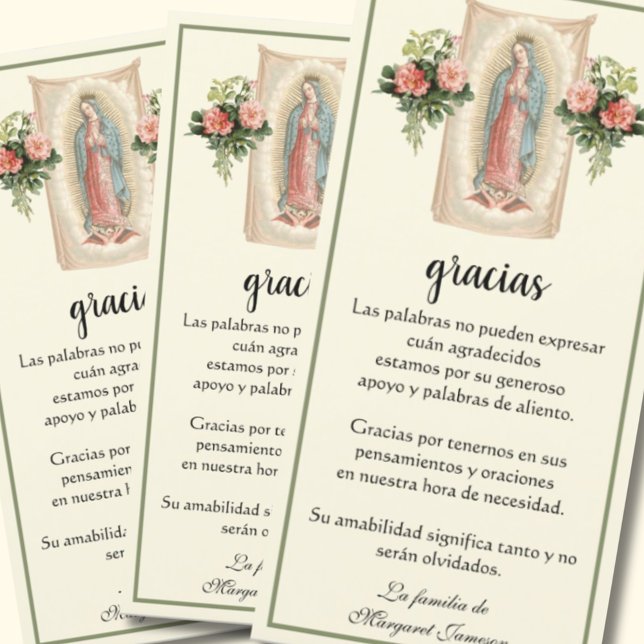Cartão De Agradecimento Guadalupe Virgem Maria Condolência Funeral Espanho (Criador carregado)