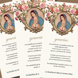 Cartão De Agradecimento Guadalupe Virgem Maria Condolência Funeral Espanho
