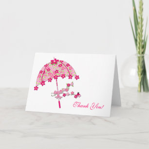 Cartão De Agradecimento Guarda-chuva Floral Rosa, Chá de Noiva