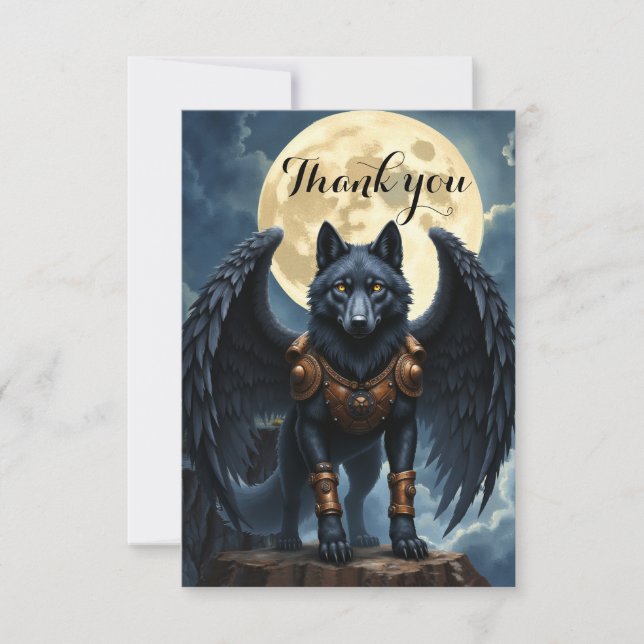 Cartão De Agradecimento Guardião da Lua – O Lobo de Asa Preta. (Frente)