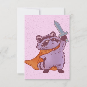 Cartão De Agradecimento Guerreiro Fantástico e Fofo de Guaxinim com Espada
