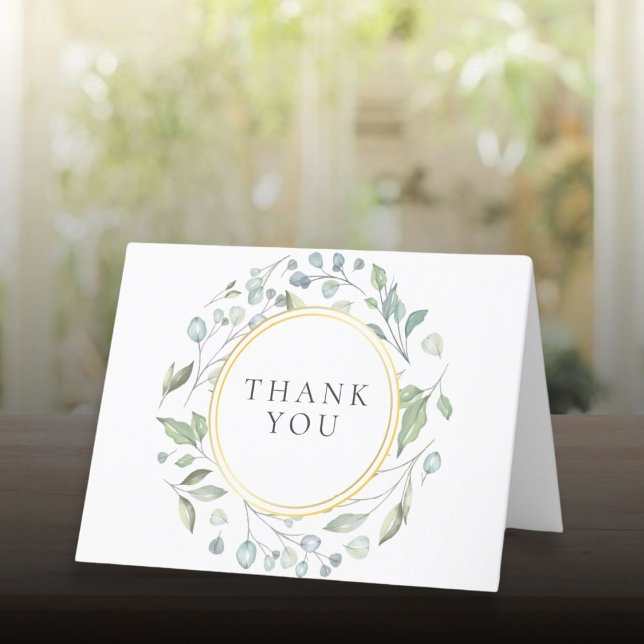 Cartão De Agradecimento Guirlanda de Louro Elegante Folha Dourada Falso (Laurel Garland Floral Elegant Faux Gold Foil Thank You Card)