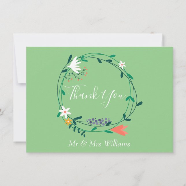 Cartão De Agradecimento Guirlanda Floral Country Obrigado (Frente)