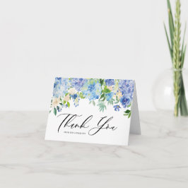 Cartão De Agradecimento Guirlanda Floral de Hortênsia Azul Aquarela Casame