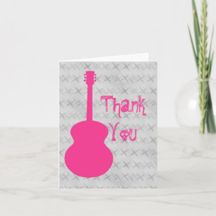 Cartão de Agradecimento Guitar Grunge Rosa Quente