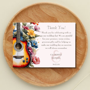 Cartão De Agradecimento Guitar Wildflower E Comercial Musical Casamento