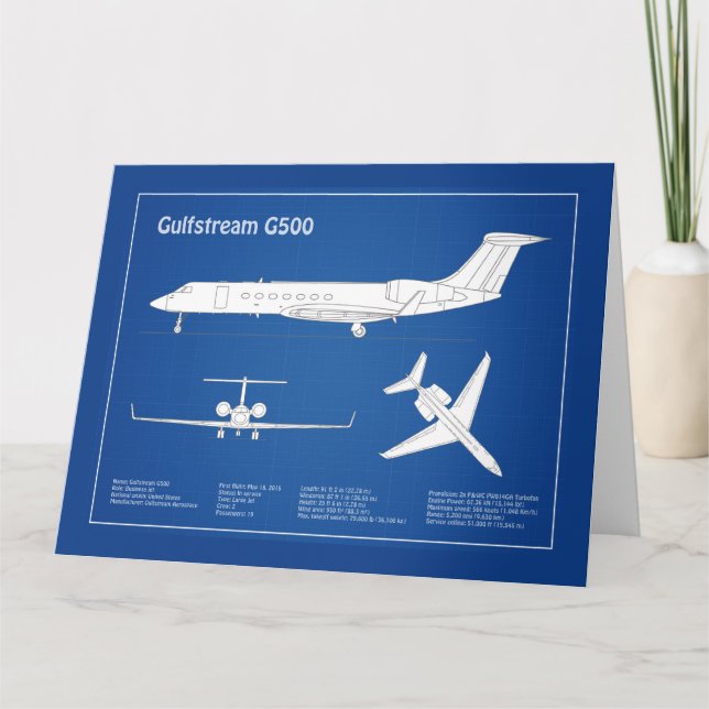 Cartão De Agradecimento Gulfstream G500 - Planos de Impressão Blueprint de (Frente)
