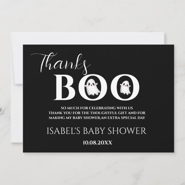 Cartão De Agradecimento Halloween Baby Shower A Little Boo Thank You Card (Frente)