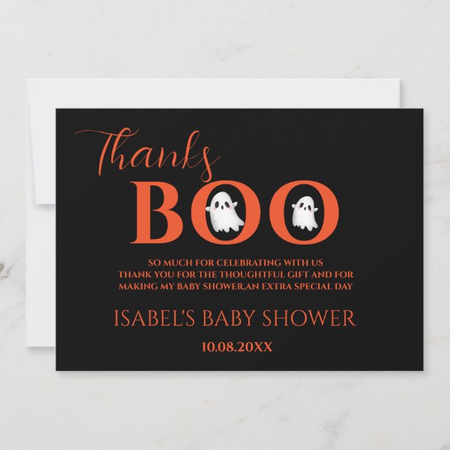 Cartão De Agradecimento Halloween Baby Shower A Little Boo Thank You Card (Frente)