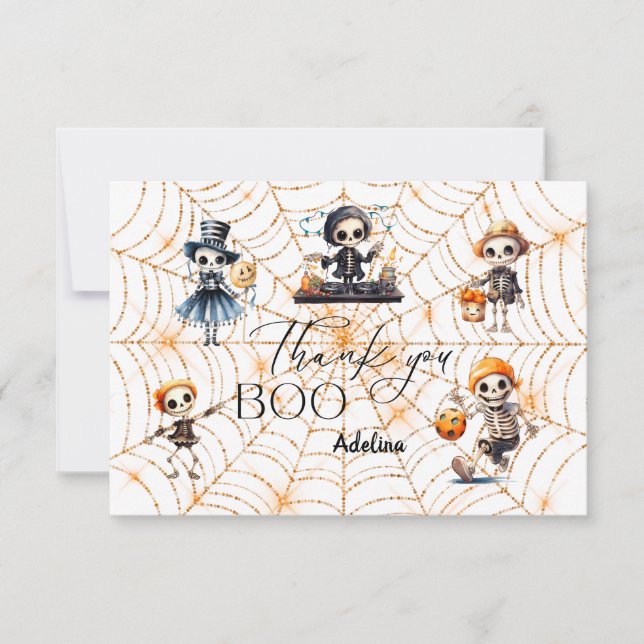 Cartão De Agradecimento Halloween Boo Spooky Skeletons Chá de fraldas (Frente)
