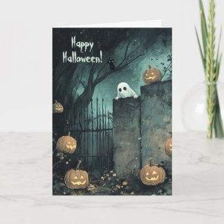 Cartão De Agradecimento Halloween com Ghost e Black Cat