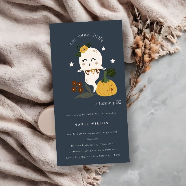 Cartão De Agradecimento Halloween Ghost Little Boo Qualquer Idade Aniversá (Criador carregado)