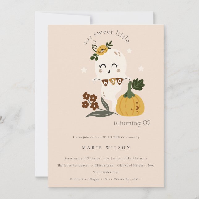 Cartão De Agradecimento Halloween Ghost Little Boo Qualquer Idade Aniversá (Frente)