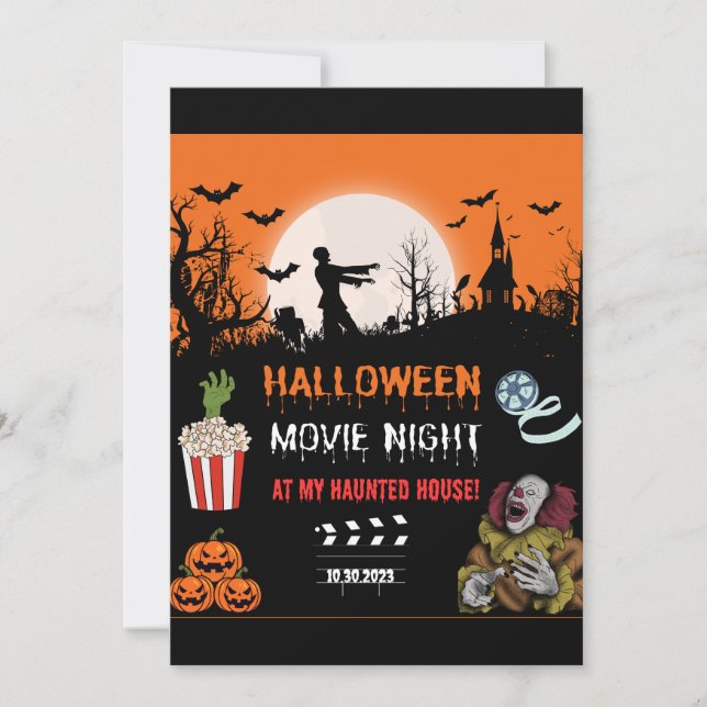 Cartão De Agradecimento Halloween Horror Movie Night Party Invitation (Frente)