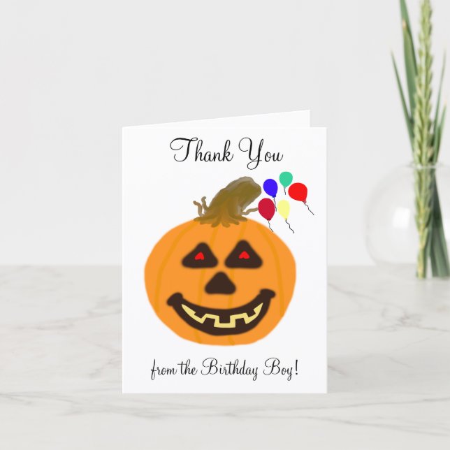 Cartão De Agradecimento Halloween Pumpkin Birthday Boy Thank You (Frente)