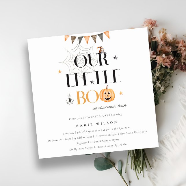 Cartão De Agradecimento Halloween Pumpkin Little Boo Chá de fraldas Convid (Criador carregado)