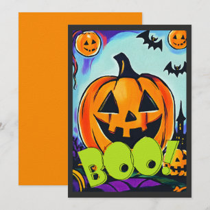 Cartão De Agradecimento Halloween Pumpkin Patch MisHead: Bats e Boos